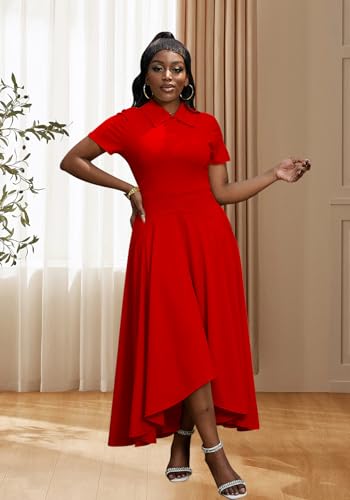 Image of Famnbro Womens Vintage Dress Casual 1950s Short Sleeve A-Line Work Church Business Party Elegant Dresses