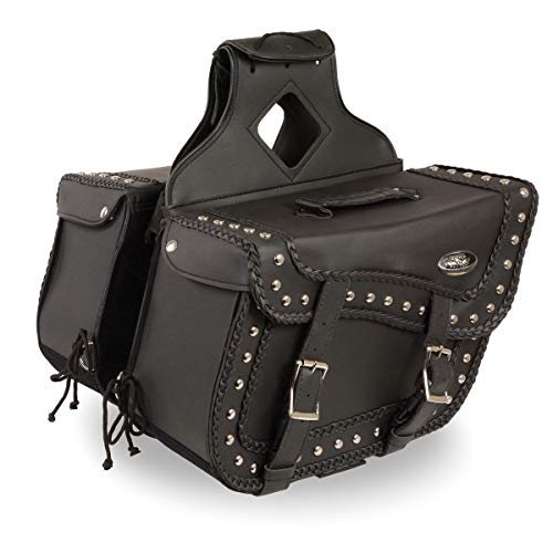 Milwaukee Leather SH66401ZB Black Large 'Studded and Braided' Zip-Off PVC Throw Over Motorcycle Saddlebags - One Size by Milwaukee Leather - Image 3