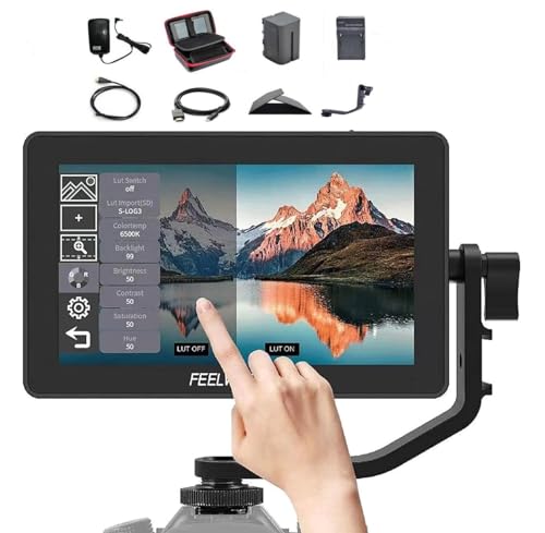 Image of FEELWORLD F6 Plus V2 DSLR Camera Field Monitor Touch Screen 6 Inch 4K HDMI 3D IPS FHD1920x1080 Support Type-C Input,Video Monitor Focus Assist with Battery,Tilt Arm and 12V Adapter