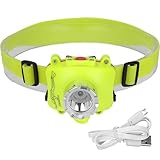 Jeorywoet Diving Headlamp, 600mAh 120lm Diving Flashlight, 3W 4 Mode Waterproof Dive Light, Fluorescent Green Underwater Flashlight with Adjustable Headband