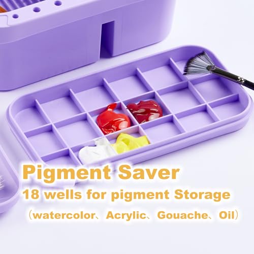 Image of SEVENY Paint Brush Cleaner, Holder & Organizer with Palette, Purple | For Acrylic, For Watercolor, For Water-Based Paints