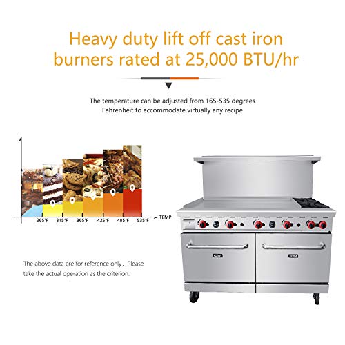 KITMA Commercial Gas Ranges/60 in. W Freestanding Gas Range with 48 in. Griddle, 2 Burner, and 2