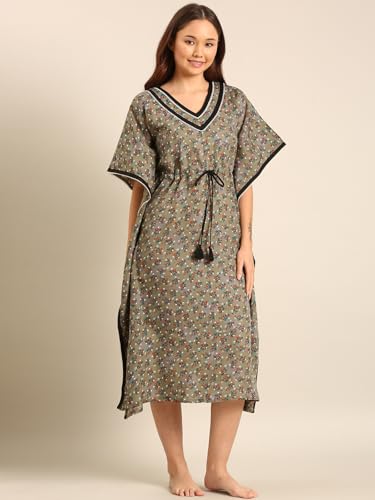Image of Rupa Jon Aishwarya Women Full Length Printed Kaftan Nighty in Premium Cotton Blend Fabric, Night Dress, Maxi Nighty for Comfortable Everyday Wear