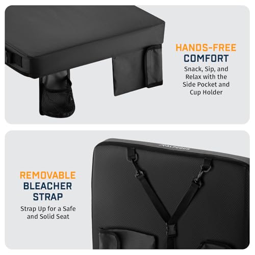 Alpcour Portable Extra Thick Stadium Seat Cushion – Bleacher Cushion with Side Pocket, Cup Holder, Waterproof, Anti-Slip, and Straps – Perfect for Football Seats and Bench Seats for Bleachers - Thumbnail 3
