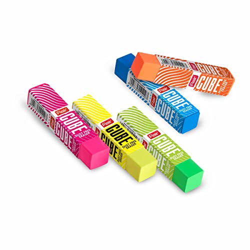 Flair Creative Series Cube Eraser Box Pack | Neat & Dust Free Erasing | Neon Color Erasers | Stationery Gift Item For Kids & Students | Safe For Children | 5 Different Body Colors | Pack of 20 Erasers - Image 2
