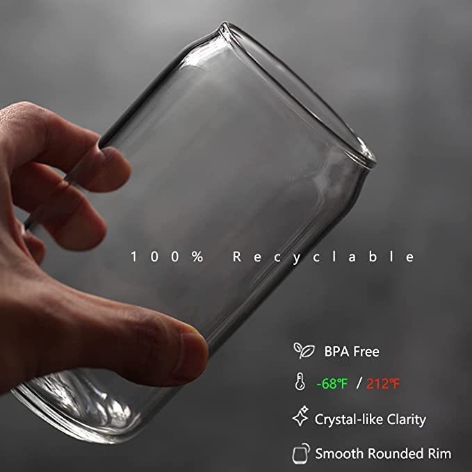 KRIVAZ Drinking Glasses with Glass Straw Beer Glasses Can Shaped Glass Cups, Tumbler for Cold Coffee, Smoothies, Juice, Soda, Any Drink and Any Occasion Set of 1 (Beer Can with Straw - 1) 4