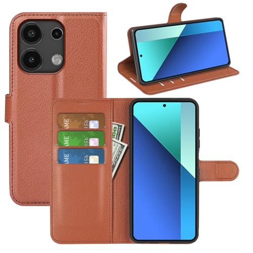 Kezaizhe Flip Case for Xiaomi Redmi Note 13 4G Wallet PU Leather Magnetic Protective Cellphone Case for Redmi Note13 4G LTE Folio Book Cover with Stand (Brown)