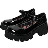 gothic plateau high heels AIMODOR Damen Goth Mary Janes Plateau Lolita Schuhe Lack High Heels Blockabsatz Riemchen Pumps schwarz 41