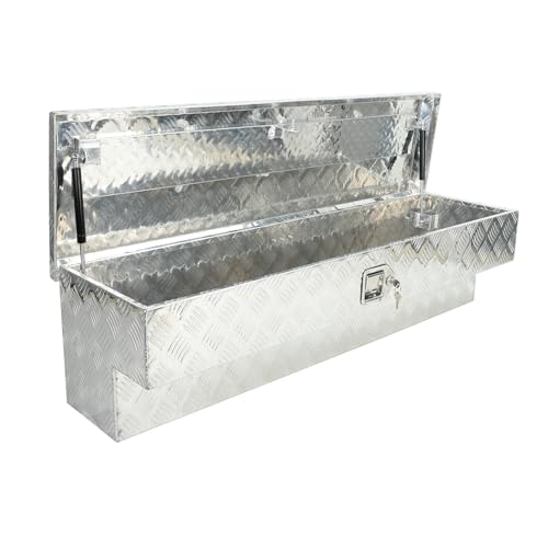 60 Inch Side Mount Truck Tool Box Aluminum Pickup Truck Bed Tool Box Trailer Storage with Lock Key 5 Bar Tread 60" x 8" x 14" Silver