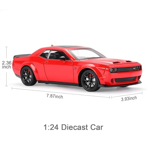 Image of WORSHIPER 1:24 Dodge Challenger SRT Exclusive Alloy Metal Pull Back Die-cast Car Model with Sound Light Mini Auto Toy for Kids for Toy Car with Sound and Light (1:24 Dodge Challenger - Red)