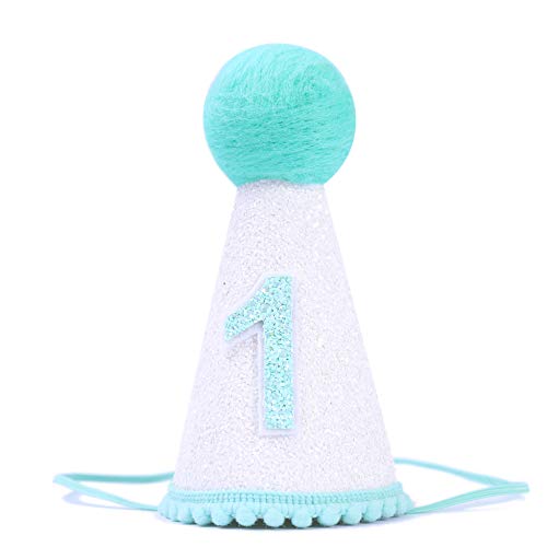 WAHAWU 1st Birthday Mini Party Hat - Handmade Wool Felt Cone Cap for Baby Girls/Boys Celebration Decor (Blue)