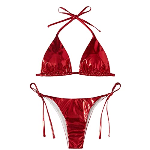 Maillot de bain deux pièces bleu S fendu | Bikini plage mode femme