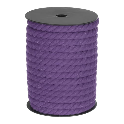 sourcing map Cotton Rope 3 Strand Twisted Braided Rope Cord, Dark Purple 10mm x 75ft Craft for Wall Hanging, Plant Hanger, Knitting, Macrame Knotting