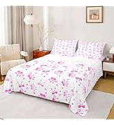 Erosebridal Girls Pink Bow Twin Bed Sheets | Cute Coquette Pink Bows Bedding Set for Kids Women, ...
