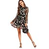 Milumia-Womens-Floral-Embroidery-Mesh-Round-Neck-Tunic-Party-Dress Milumia Women's Tunic, Black, Large