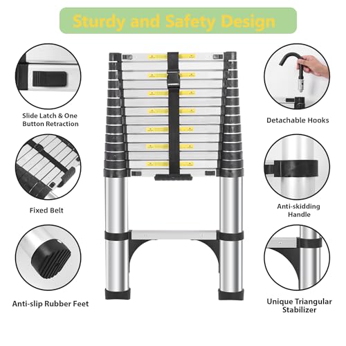 image for DEZEX Telescoping Ladders 15.5 FT Aluminum Ladder - One-Button Retract