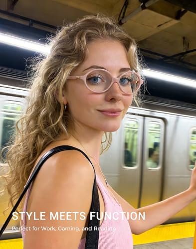 Image of Slocyclub Oval Blue Light Blocking Glasses for Women Men Retro Eyeglasses | Filters harmful blue light, reduces eye strain, Vintage oval frame, Lightweight for daily wear