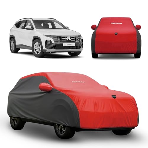 Image of PROTEGO Prime Series India's 1st Anti-Tear Car Cover for Hyundai Tucson | Heavy-Duty, Custom Fit, All Weather Protection | 100% Waterproof, Windproof & Hail Resistant | 2-Year Warranty | Red + Black