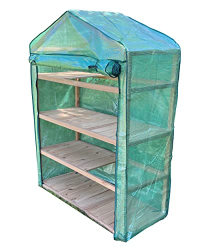 Selections Extra Wide 4 Tier Wooden Mini Greenhouse with Reinforced Cover