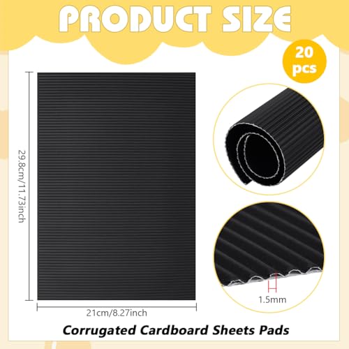 BENECREAT 20 Stück Schwarze Wellpappe Papierbögen 30x21cm Flache Wellpappe Einlagen Zum Verpacken Versand Diy Handwerk Modellbau