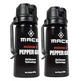Mace Pepper Gel - 2-Pack Magnum 3, 1.59 oz, 20 Feet Range, No Wind Blowback, Max Strength 10% OC, Long Lasting UV Dye, Flip Top Safety Cap, Self Defense Pepper Spray Gel for Women & Men - Black