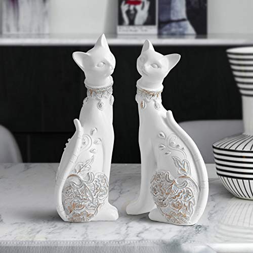 Lot De 2 Statues Chat En Céramique – Style Art Déco – Déco Maison – 1 Kg