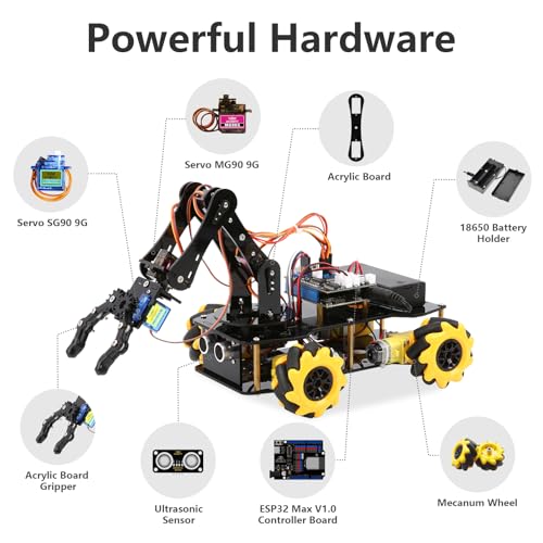 ACEBOTT 5DOF Smart Robot Arm Car Kit, 4WD Remote Control Car Compatible with Arduino/Python/Blockly Programming Project/STEM Education/Science Coding Kit for 12+ Teens and Adults Unique Gifts - Image 5