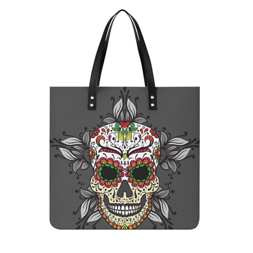 Tote bag fleur crâne pour femmes : sac à main grand format au design gothique élégant