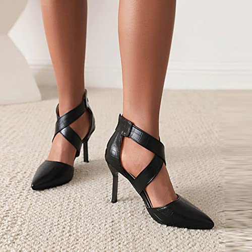 DEERBUNNY Women's Stiletto Pumps Back Zipper Cross Strap High Heels Pump Shoes Formal Occasions Wedding Party Comfort Dress Sandals3