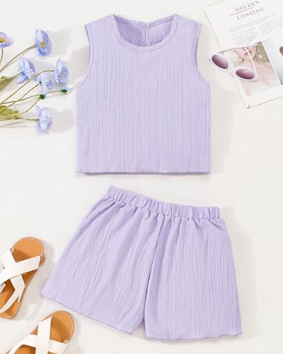Image of YOURUIKEY Cute Clothes for Girl Summer Outfits Kids Sleeveless Crop Tank Top Shorts Tween Girls Trendy Clothing Set Size 8-12