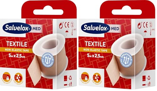 Salvelox ® | Esparadrapo Textile | Excelente adhesión a la piel y resistente a la suciedad | Color beige | 5x2.5cm (Paquete de 2)