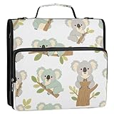 Flradish Gray Green Koalas Zippered Binder Bag with Handle and Shoulder Strap, 1.5 inch 3 Ring D Ring Expanding File Folder Waterproof Multiple Pockets Organizer Binder