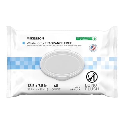 Image of McKesson Washcloth Wipes, Unscented, 48 ct | Disposable Wet Wipes for Adults, Fragrance-Free, Paraben-Free, No-Rinse Formula