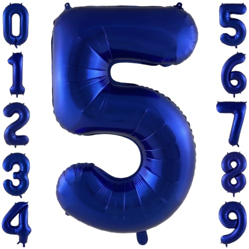 40 Inch Royal Blue Foil Number 5 Balloon for 5th Anniversary Birthday Decor