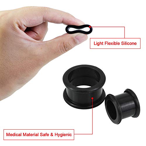 KBNIAN 8 Paar Silikon Tunnel Schwarz Silikon Double Flared Ohr Expander Dünn Ohrpiercing Expander Flesh Ohr Tunnel Plug mit 8 Größen (6-20mm)