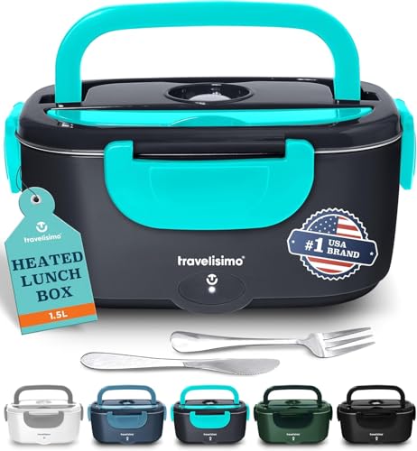TRAVELISIMO Electric Lunch Box for Adults 100W Heated Lunch Box For Men 1.5L Stainless Steel Portable Food Warmer, 12/24/110V Electric Food Warmers for Travel & Work Loncheras Para Hombres de Trabajo