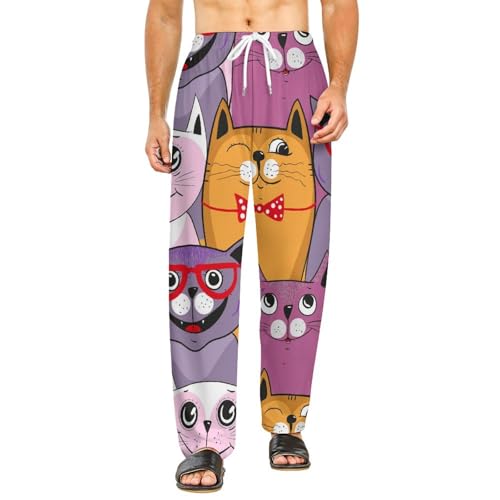 Bas de pyjama femme long chat caricatural avec poches pour en finir avec le froid