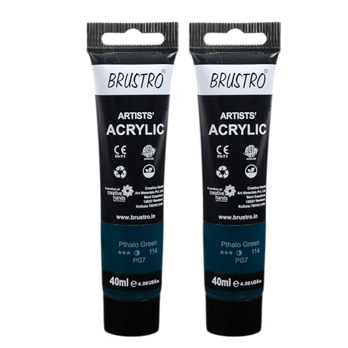 Image of BRUSTRO Artists Acrylic Paint Tube | 40ml, Phthalo Green (Pack of 2)|Non-Toxic, Water Based, Inter Mixable, Ideal for Painting, Textured Effects on Canvas, Paper, Fine Art Student and Professionals