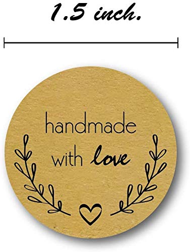 1.5" Inch Round Natural Kraft Olive Branch Handmade With Love Stickers / 500 Labels Per Roll #TOP5