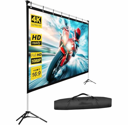 Projection Screen 120 inch16:9 Movie Projector Screen Portable Projector Movies Screen Small Projector Screen Outdoor Projection Screen for Camping(100'' with Stand)