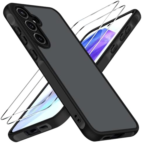 ivoler Matt Schwarz Hülle für Samsung Galaxy A55 5G mit 2 Stück Panzer Schutz Glas, [Militärstandard] Stoßfest Handyhülle Kratzfest Hard PC Rückseite Anti-Fingerabdruck Dünn Bumper