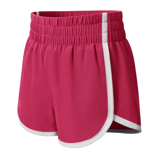 DOCUMO Girls Athletic Shorts High Waist Soccer Shorts for Kids Quick Dry Workout Dolphin Active Sports Shorts for Girls Teen (Hot Pink, X-Large)