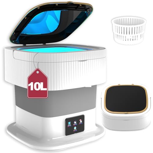 Portable Washing Machine, 10L Large Capacity, Foldable Mini Washing Machine with Spin Dryer, Small Collapsible Laundry Washer for Travel, Apartment, Baby Clothes, RV, Dorm, Underwears, Socks (Grey)