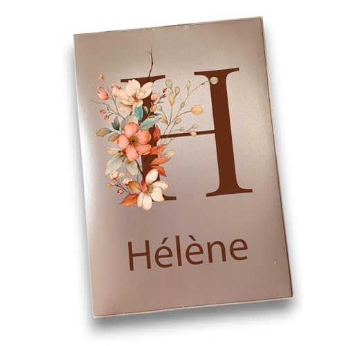 Porte-ordonnance Personnalisé en PVC, 16,5 x 23,5 cm, Design Floral avec Initiale et Prénom, 5 Poches de Rangement (nacré datte (int violet))
