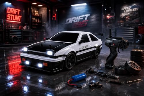 Image of 1:16 RC Drift Car, 2.4GHz Remote Control Racing Car with LED Lights, Rechargeable Battery, USB Charging, 4 Spare Drift Tires, High Speed Toy for Kids, Boys & Girls