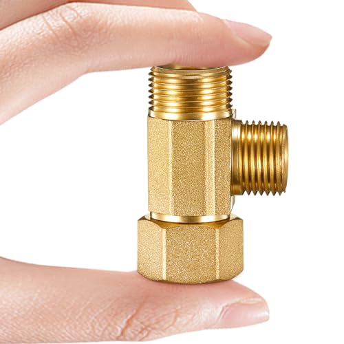 Water Line Adapter Splitter Tee Valve - Brass Dishwasher Toilet Supply Line Connector with 3/8 T Compression Fittings(3/8'-3/8'-3/8', 1 PCS)
