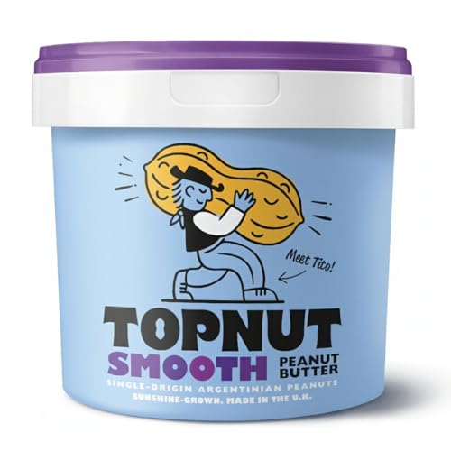 TOPNUT Smooth Peanut Butter 1kg Tub Single-Origin Argentinian Peanuts 100% Natural No Palm Oil No Added Sugar High Protein Spread Made in the U.K.