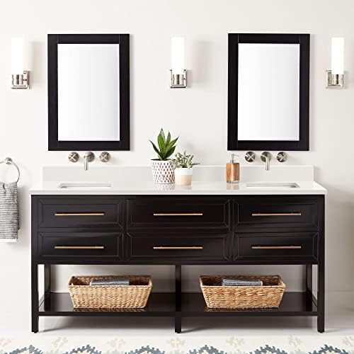Signature Hardware 459465 Robertson 72" Free Standing Double Vanity Cabinet Set with Mahogany Cabinet, Vanity Top and Rectangular Undermount Sinks - No Faucet Holes - Black/Arctic White Quartz