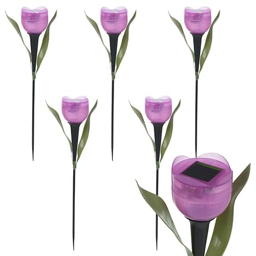 anso Lot de 6 lampes solaires LED en forme de tulipe de jardin à énergie solaire (violet)
