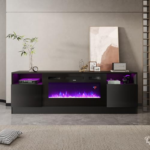 INMOZATA Electric Fire, Entertainment Center Console Table with Fireplace, 12Colors Realistic Flame Effect & 12Colors Moon Lights, Remote Control&Overheat Protection, Black, 36 Fireplace, for 78 TV